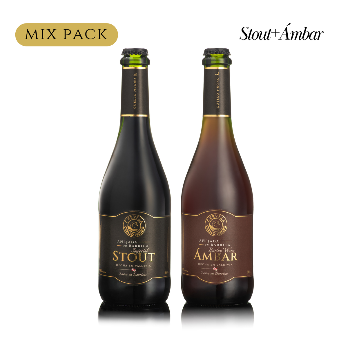 Mix Pack Stout y Ámbar Añejadas - Botella (660cc) / 2 Cajas - 2 botellas - 2 copas
