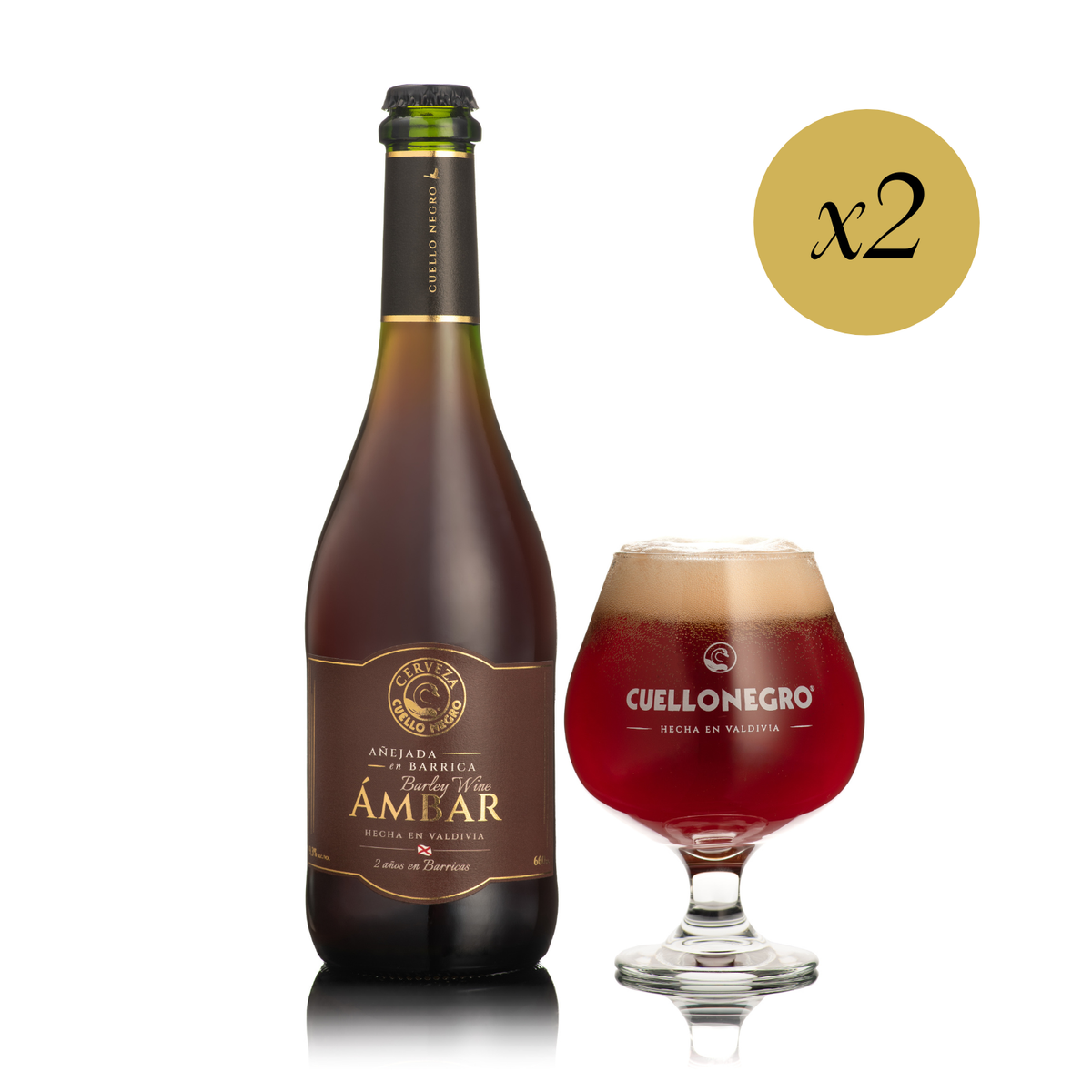 Ámbar Añejada en Barrica - Botella (660cc) / 2 Cajas - 2 botellas - 2 copas
